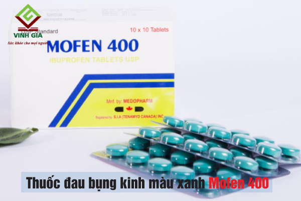 Thuốc giảm đau bụng kinh màu xanh Mofen 400 khá phổ biến