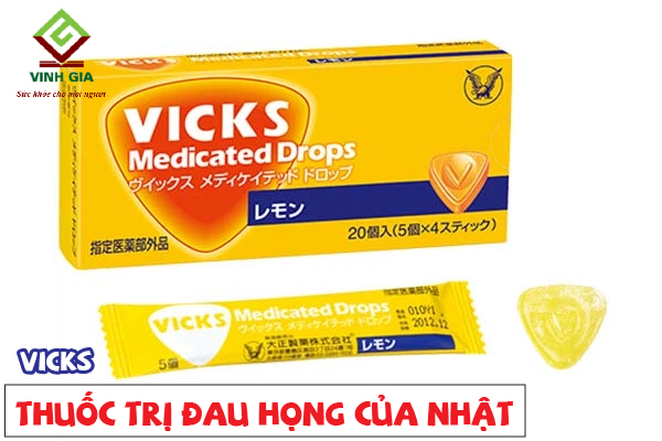 Viên ngậm cải thiện đau họng Vicks Nhật Bản