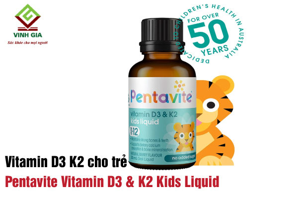 Pentavite Vitamin D3 &amp; K2 Kids Liquid giúp phát triển chiều cao