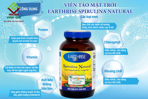 Tảo mặt trời Earthrise Spirulina Natural Powder hỗ trợ tiêu hóa hết biếng ăn Tảo mặt trời Earthrise Spirulina Natural Powder hỗ trợ tiêu hóa hết biếng ăn