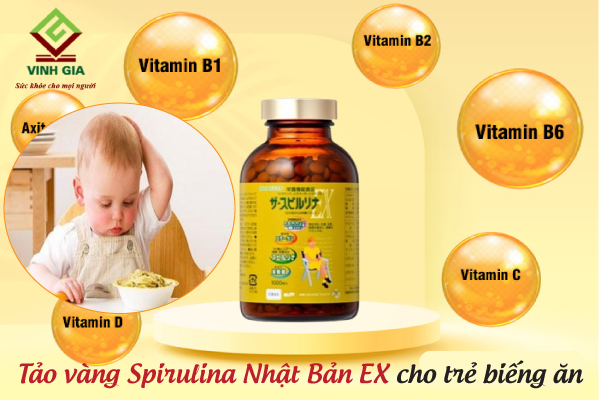 Tảo vàng Spirulina Nhật Bản EX 2000 viên cho trẻ biếng ăn Tảo vàng Spirulina Nhật Bản EX 2000 viên cho trẻ biếng ăn